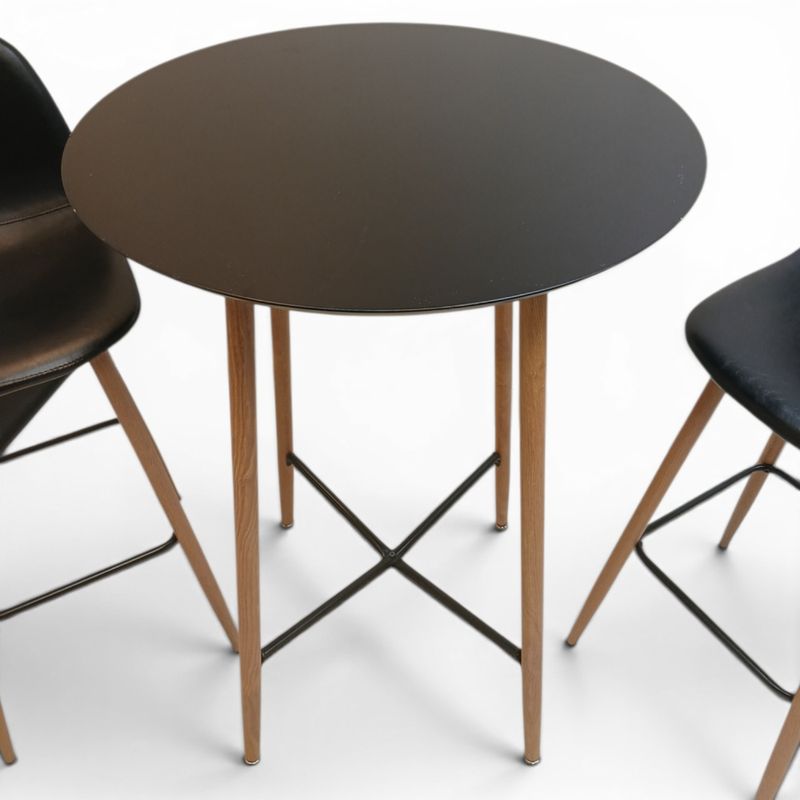 Pakkedeal 2 stk Lejone Barstol, sort skinn med ståbord Ø:70cm, sort